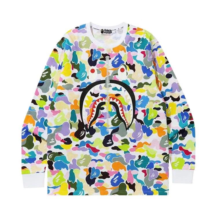 BAPE Multi Camo Shark Long-Sleeve T-Shirt White