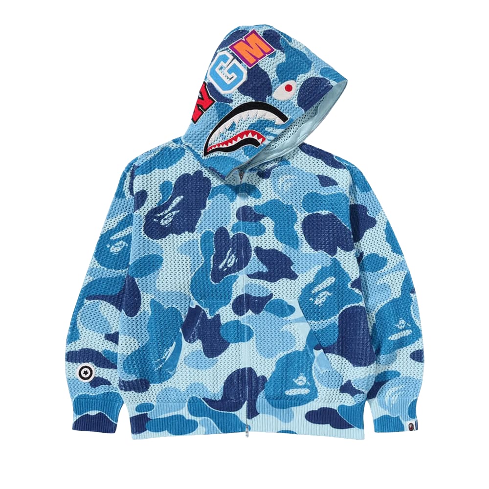 BAPE ABC Camo Crochet Relaxed Fit Shark Full Zip Hoodie Blue