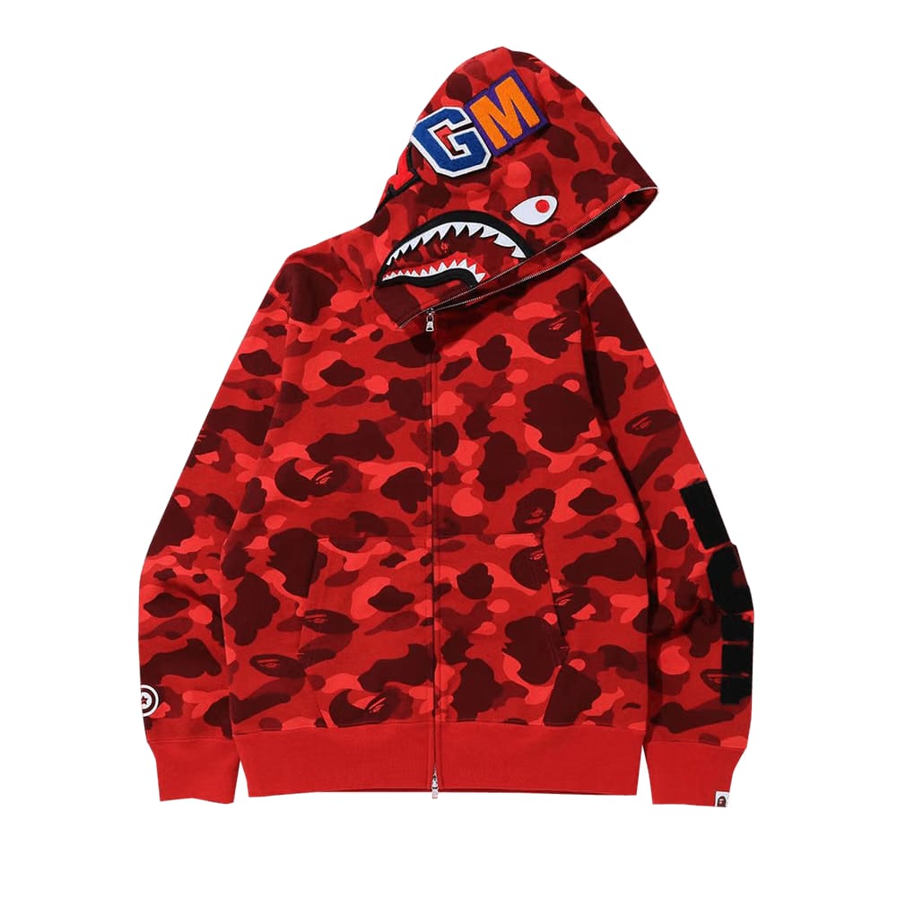 BAPE Color Camo Detachable Shark Full Zip Hoodie Red