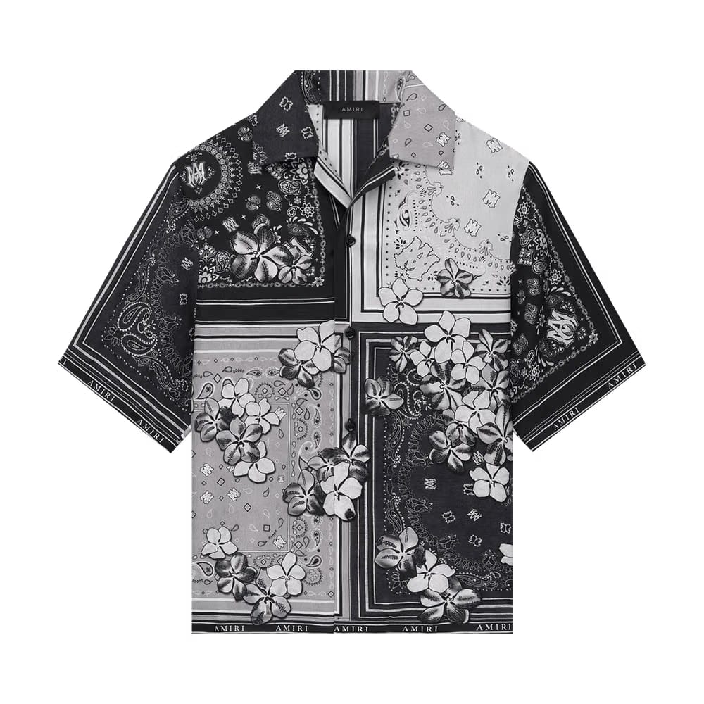 Amiri Bandana Floral Bowling Shirt Black