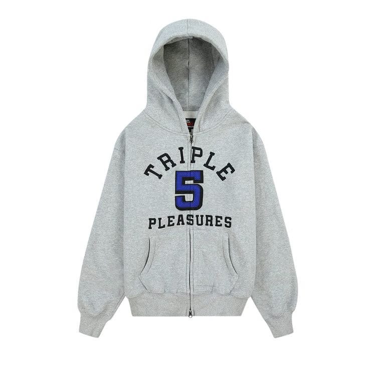 Pleasures x Triple 5 Soul 555 Applique Zip Up Hoodie Heather Grey