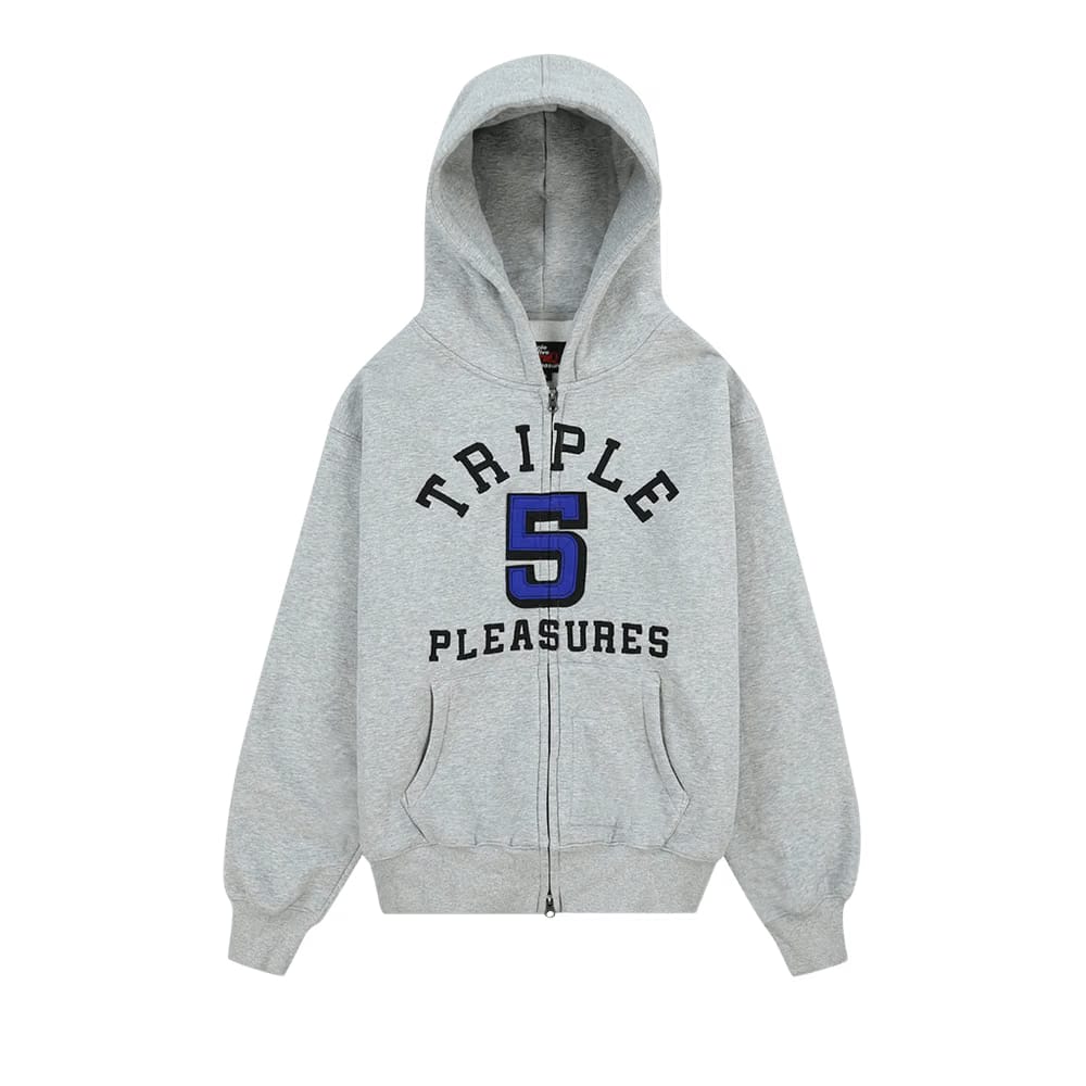 Pleasures x Triple 5 Soul 555 Applique Zip Up Hoodie Heather Grey