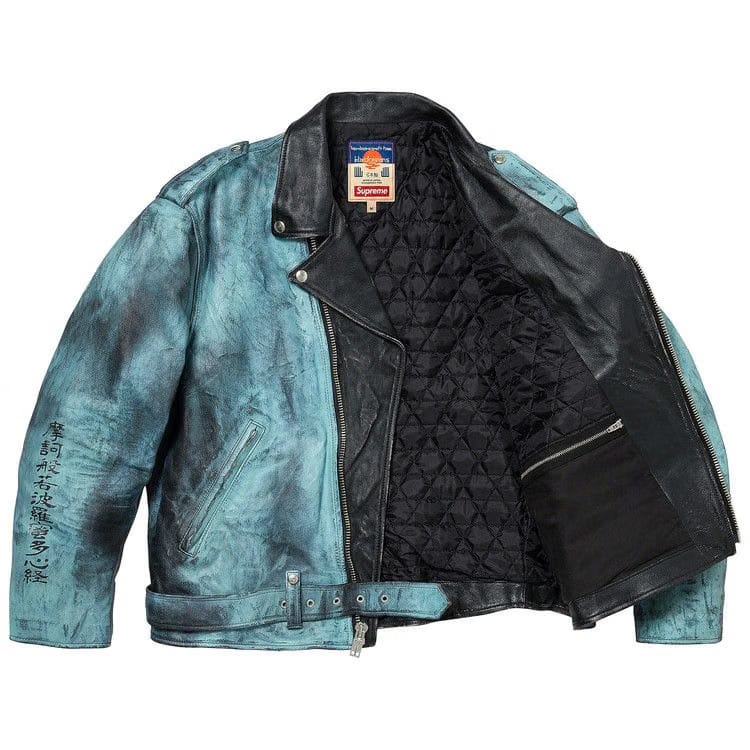 Supreme x blackmeans Painted Leather Motorcycle Jacket Light Green