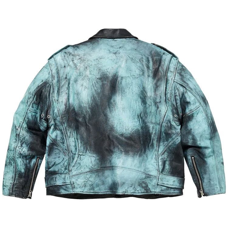 Supreme x blackmeans Painted Leather Motorcycle Jacket Light Green