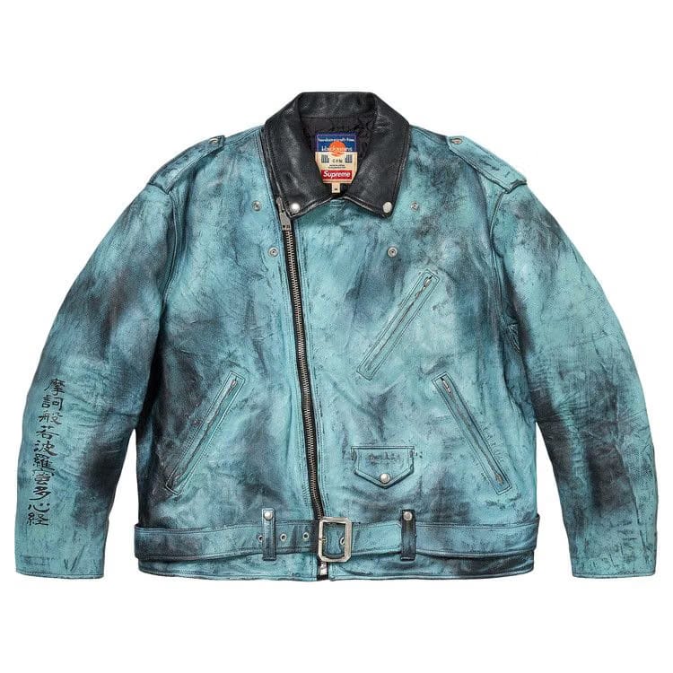 Supreme x blackmeans Painted Leather Motorcycle Jacket Light Green