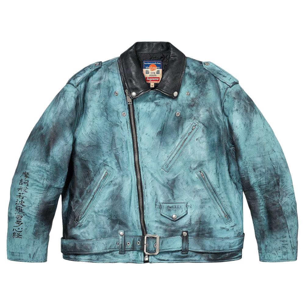 Supreme x blackmeans Painted Leather Motorcycle Jacket Light Green