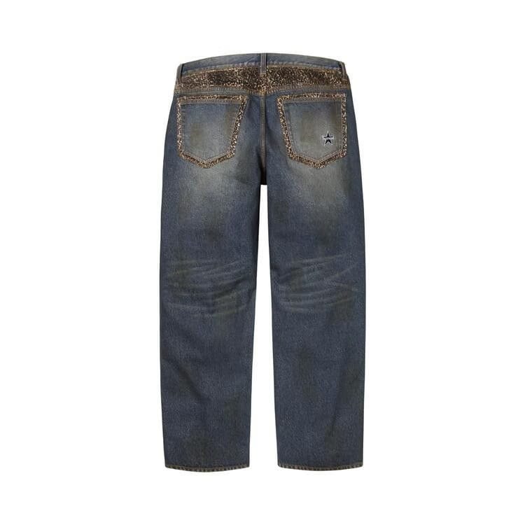 Supreme Leopard Faux Fur Loose Fit Jean Washed Indigo