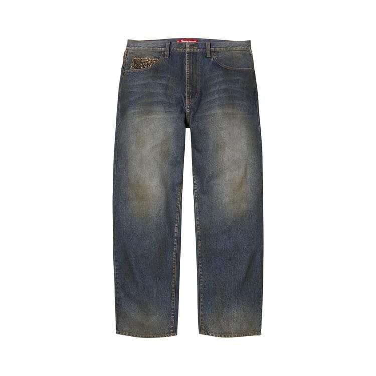 Supreme Leopard Faux Fur Loose Fit Jean Washed Indigo