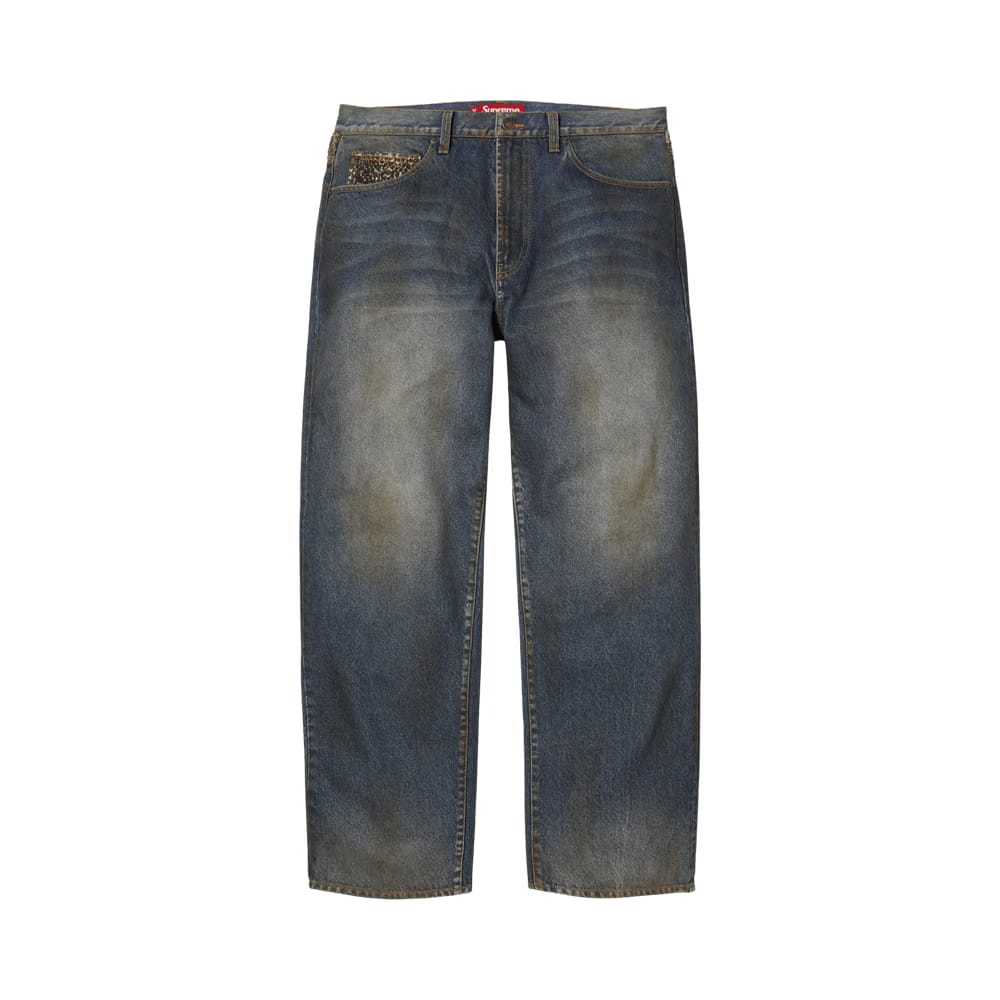 Supreme Leopard Faux Fur Loose Fit Jean Washed Indigo