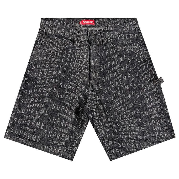 Supreme Warp Jacquard Logos Denim Painter Shorts Black