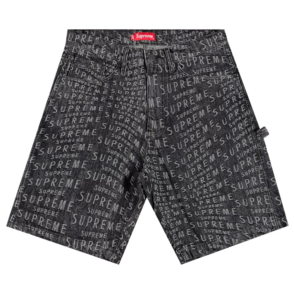 Supreme Warp Jacquard Logos Denim Painter Shorts Black