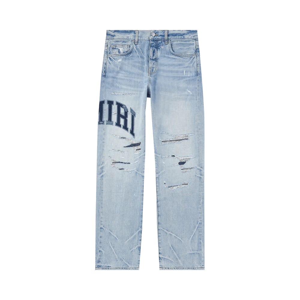 Amiri Varsity Logo Repair Straight Jean Perfect Indigo