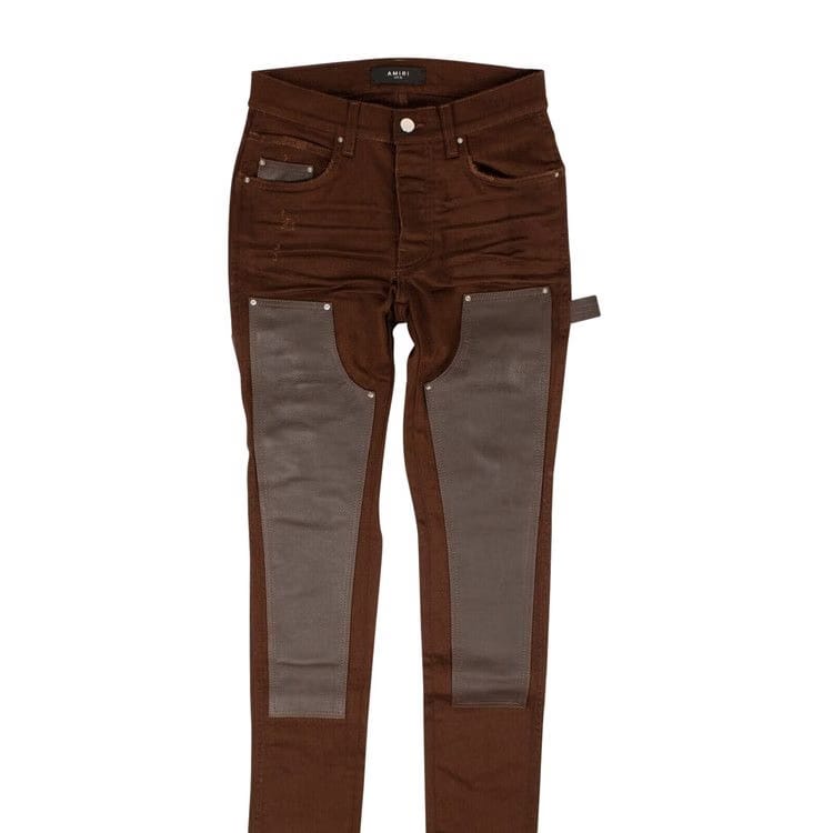Amiri Denim Leather Workman Pants Brown
