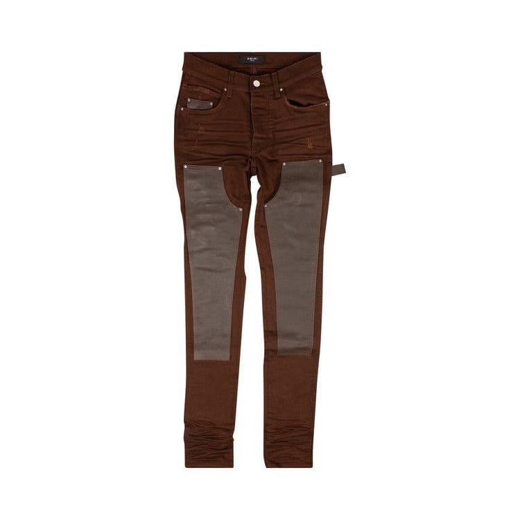 Amiri Denim Leather Workman Pants Brown