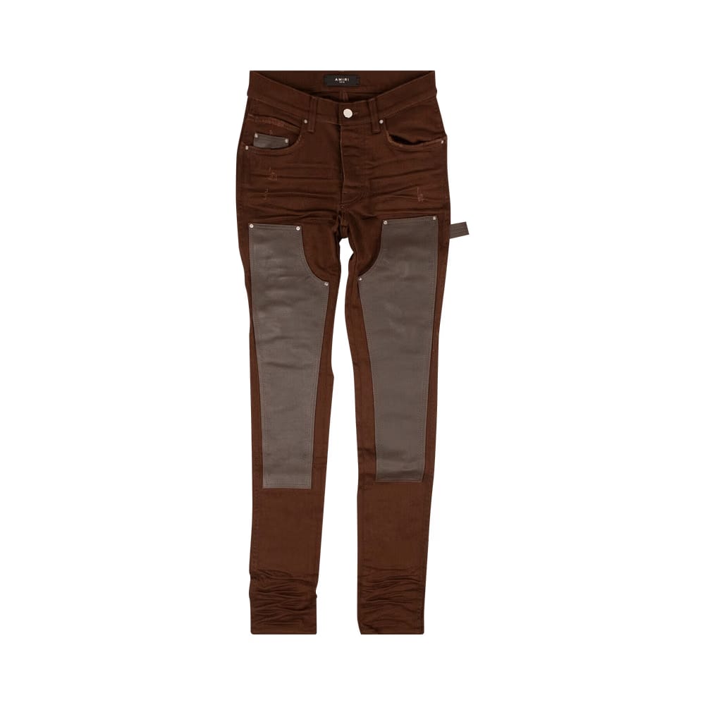 Amiri Denim Leather Workman Pants Brown