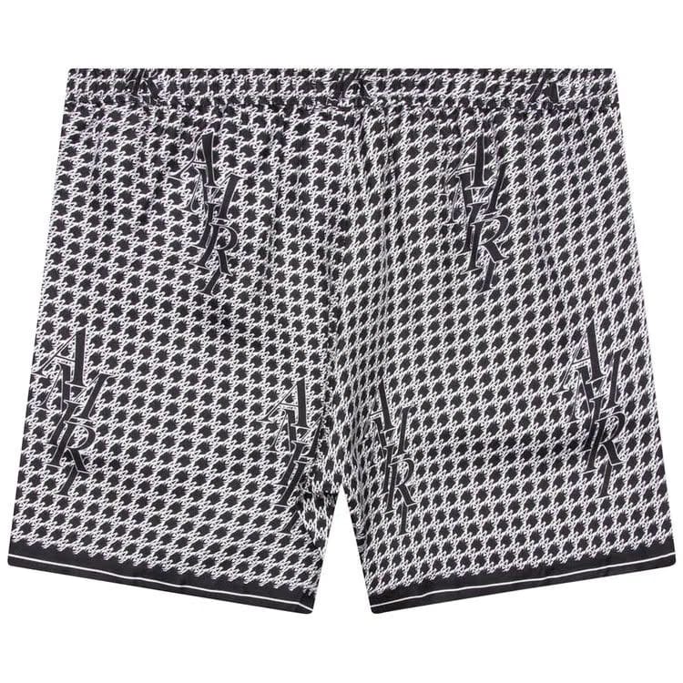 Amiri Staggered Houndstooth Silk Shorts Black