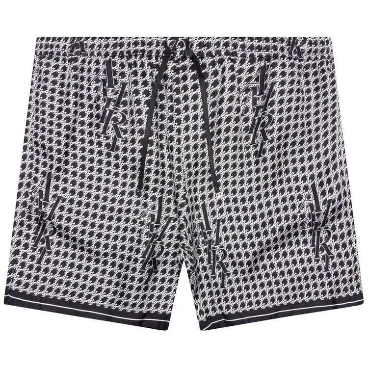 Amiri Staggered Houndstooth Silk Shorts Black