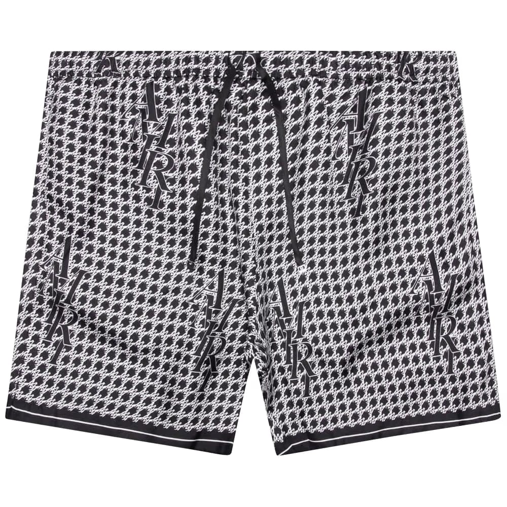Amiri Staggered Houndstooth Silk Shorts Black
