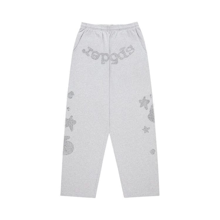 Sp5der Rhinestone Beluga V2 Wide Leg Sweatpant Heather Grey