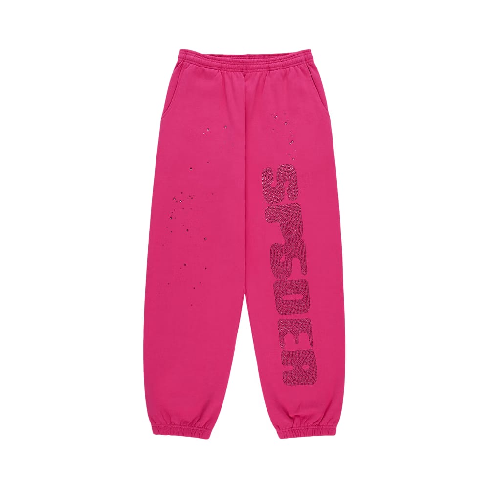 Sp5der Rhinestone Silk Sweatpant Pink