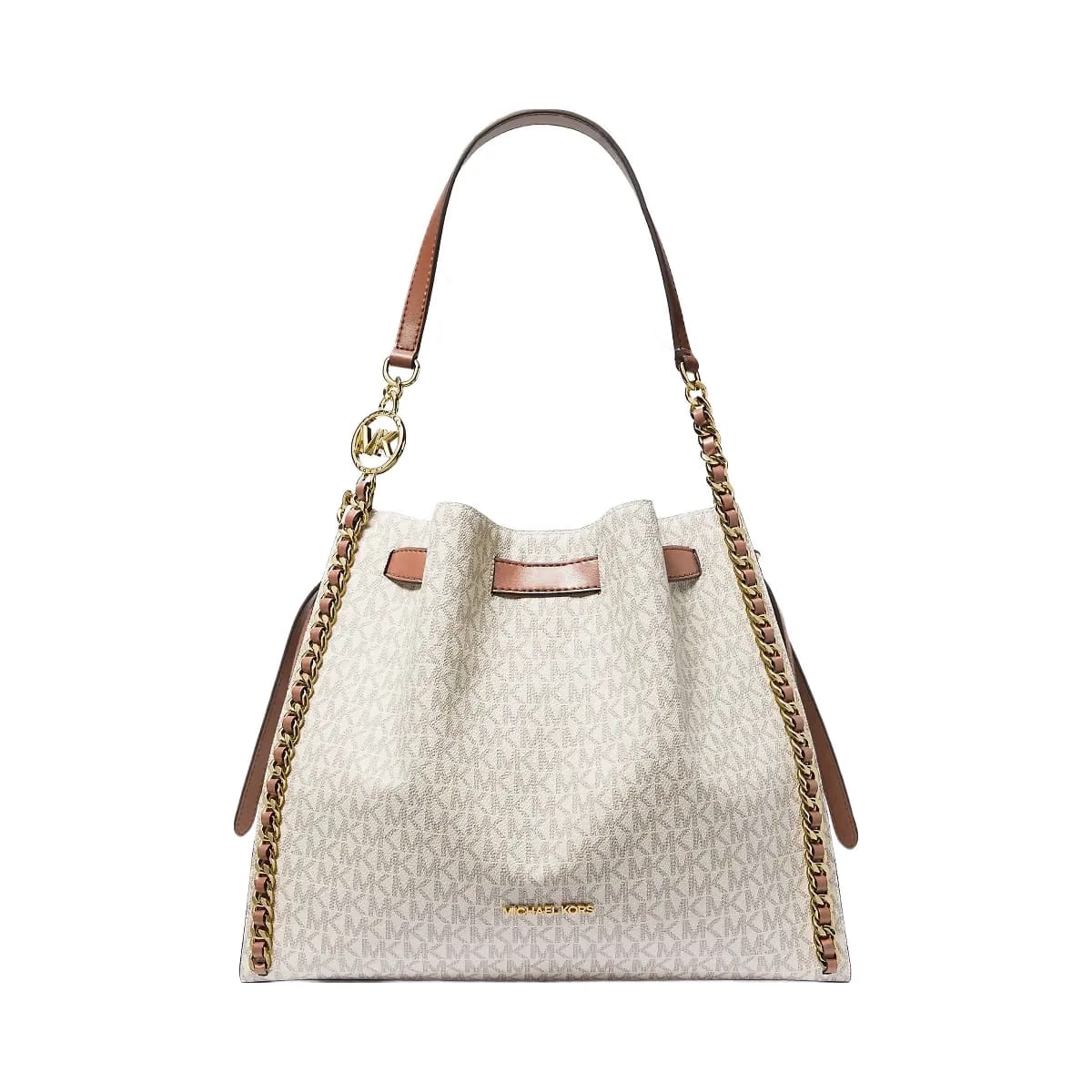 Michael Kors Mina Large Signature Logo Chain Shoulder Bag Vanilla