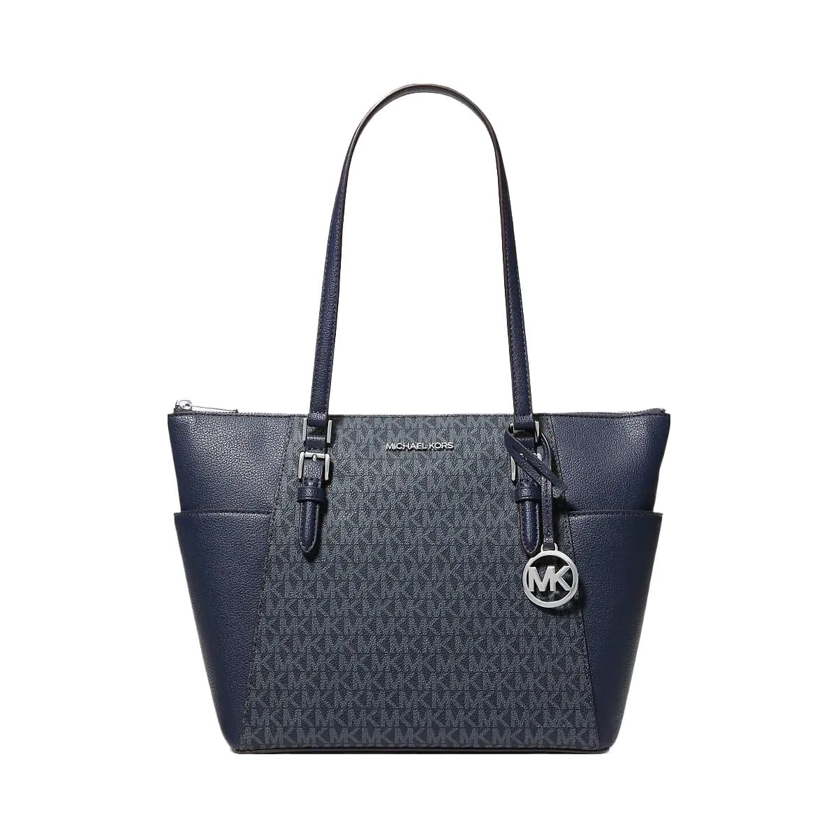 Michael Kors Charlotte Large Logo and Leather Top-Zip Tote Bag Admiral
