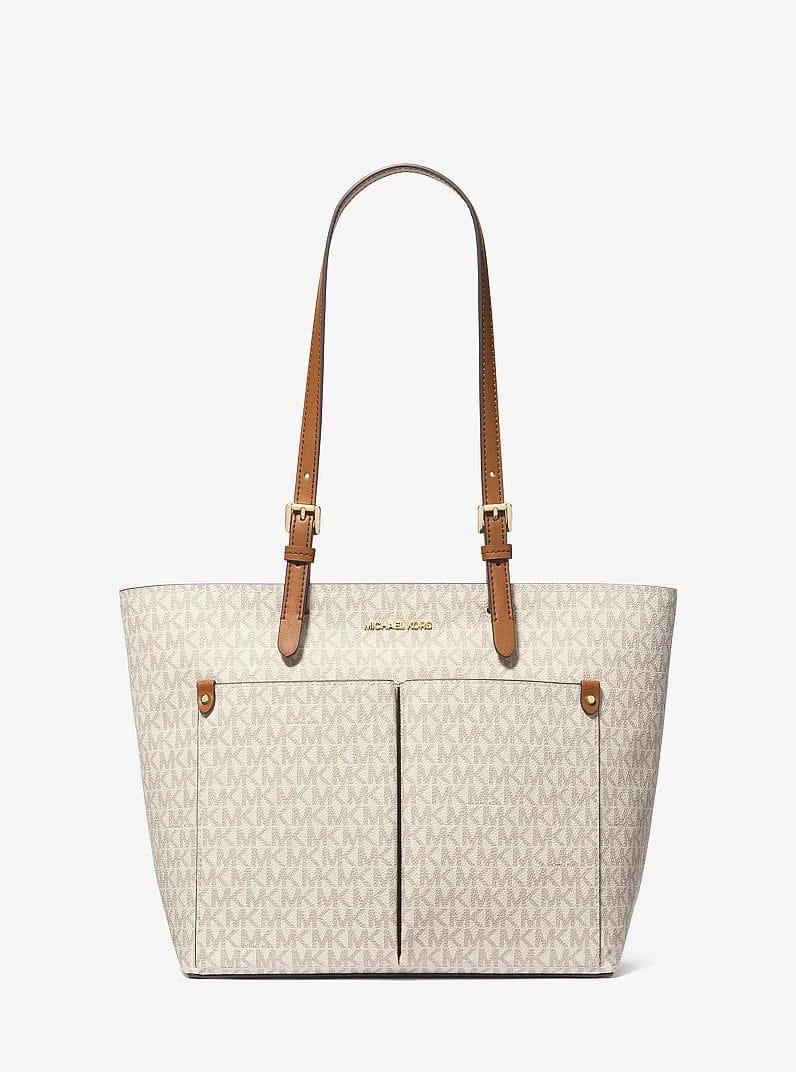 Michael Kors Jet Set Medium Logo Pocket Tote Bag Vanilla