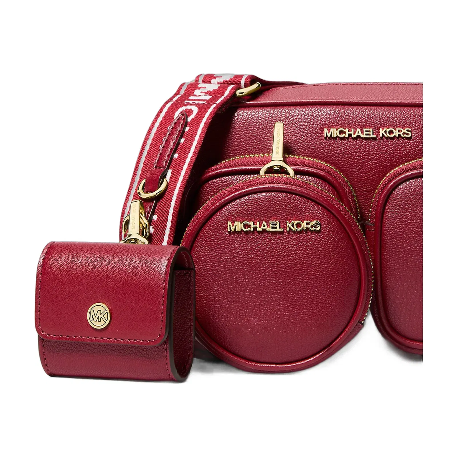 Michael Kors Jet Set Travel Medium Leather Messenger Bag Cherry