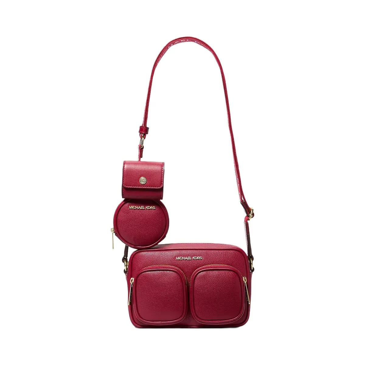 Michael Kors Jet Set Travel Medium Leather Messenger Bag Cherry