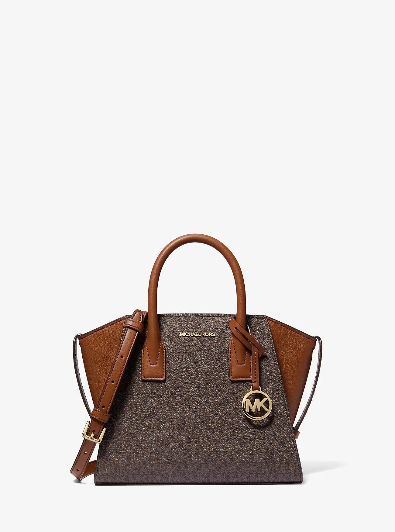 Michael Kors Avril Small Logo and Leather Satchel Brown