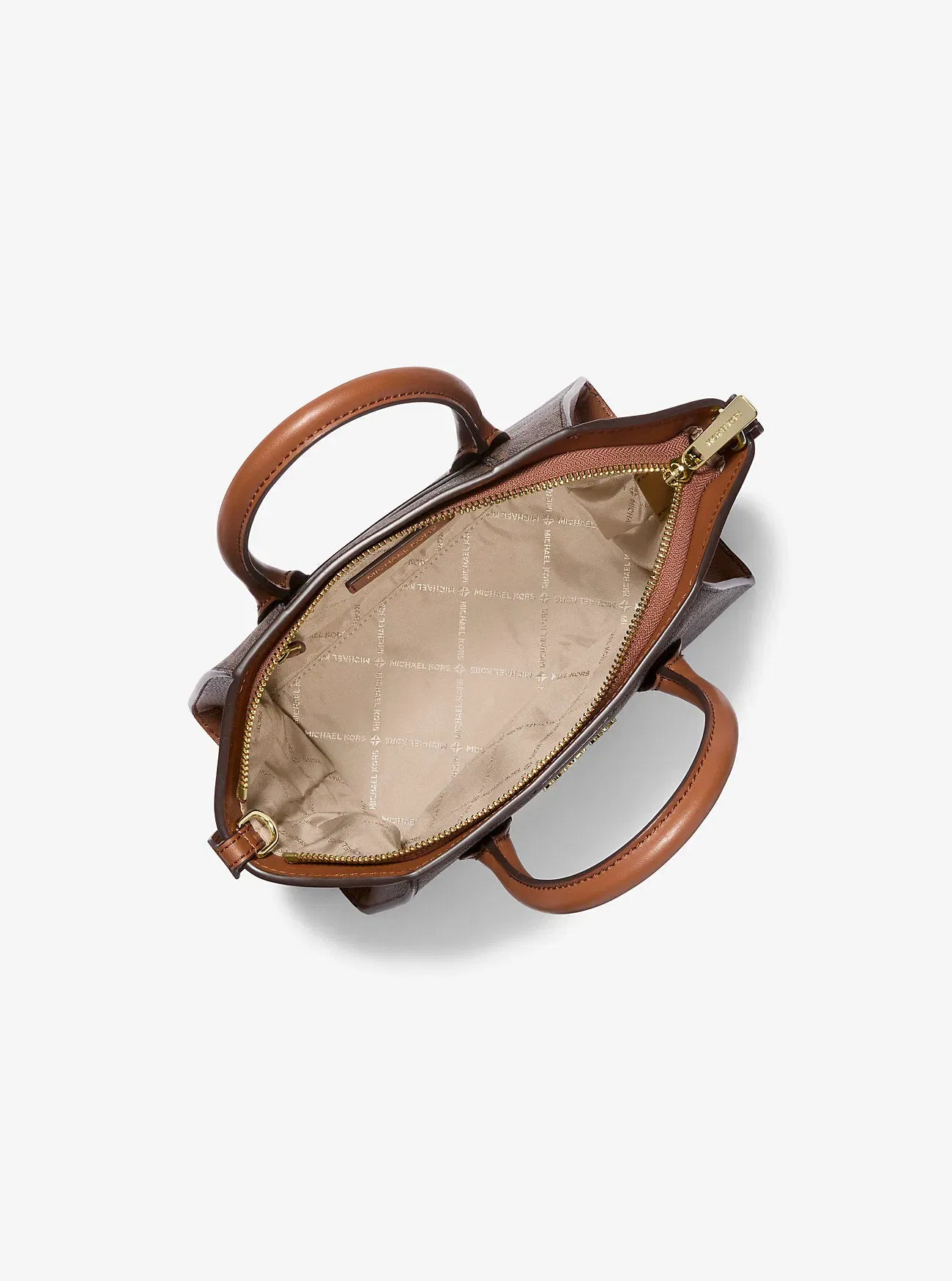 Michael Kors Avril Small Logo and Leather Satchel Brown