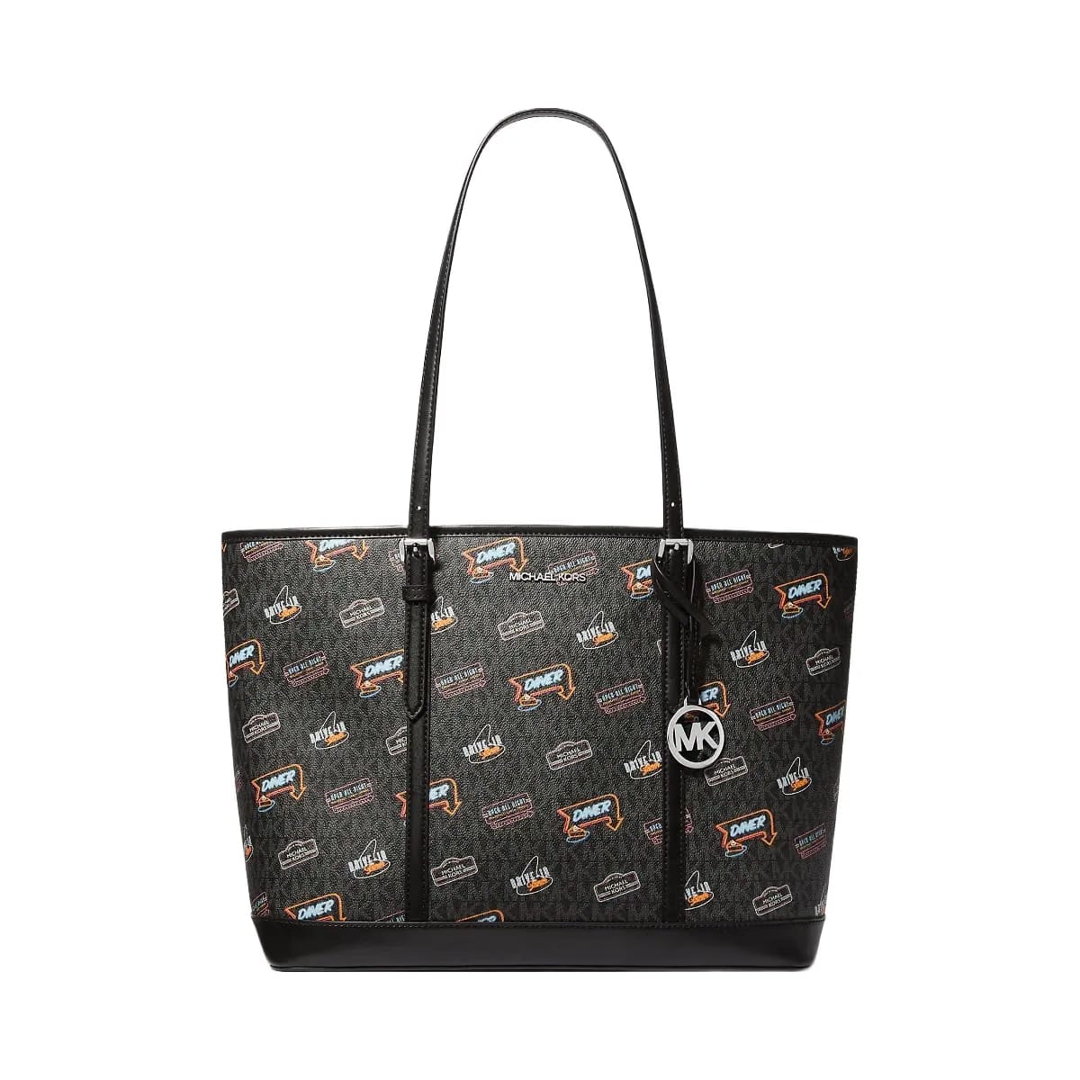 Michael Kors Jet Set Large Printed Signature Logo Tote Bag Black