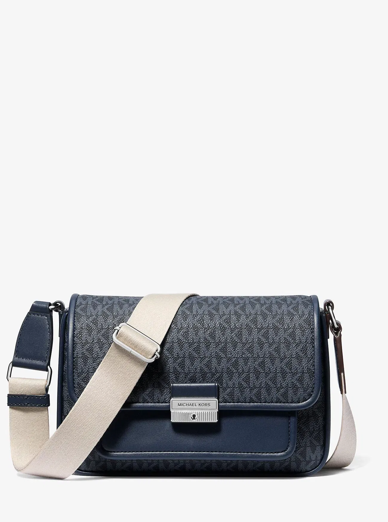 Michael Kors Bradshaw Medium Signature Logo Messenger Bag Admiral