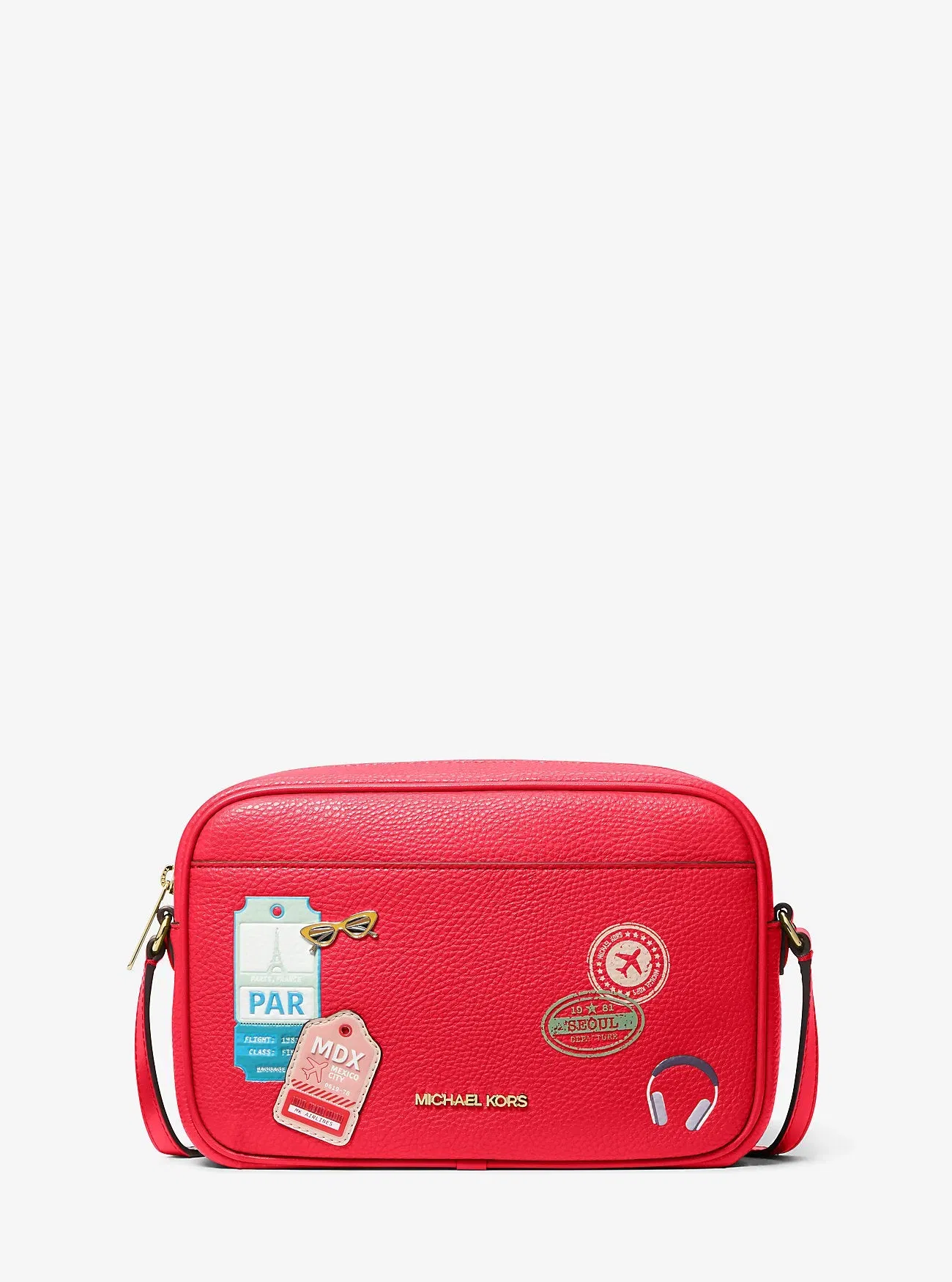 Michael Kors Jet Set Large Embellished Camera Crossbody Bag Dk Sangria