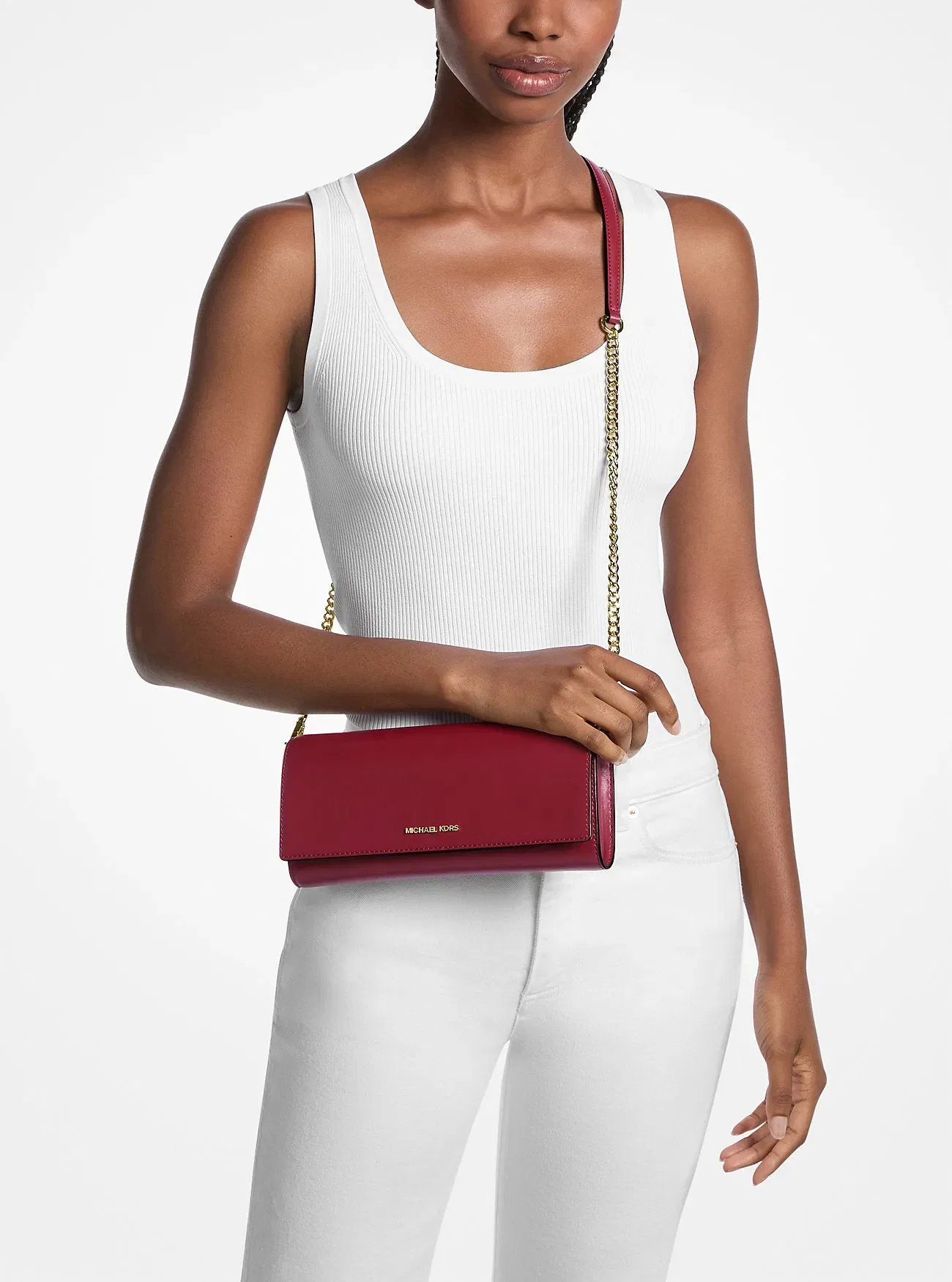 Michael Kors Jet Set Medium Leather Clutch Cherry