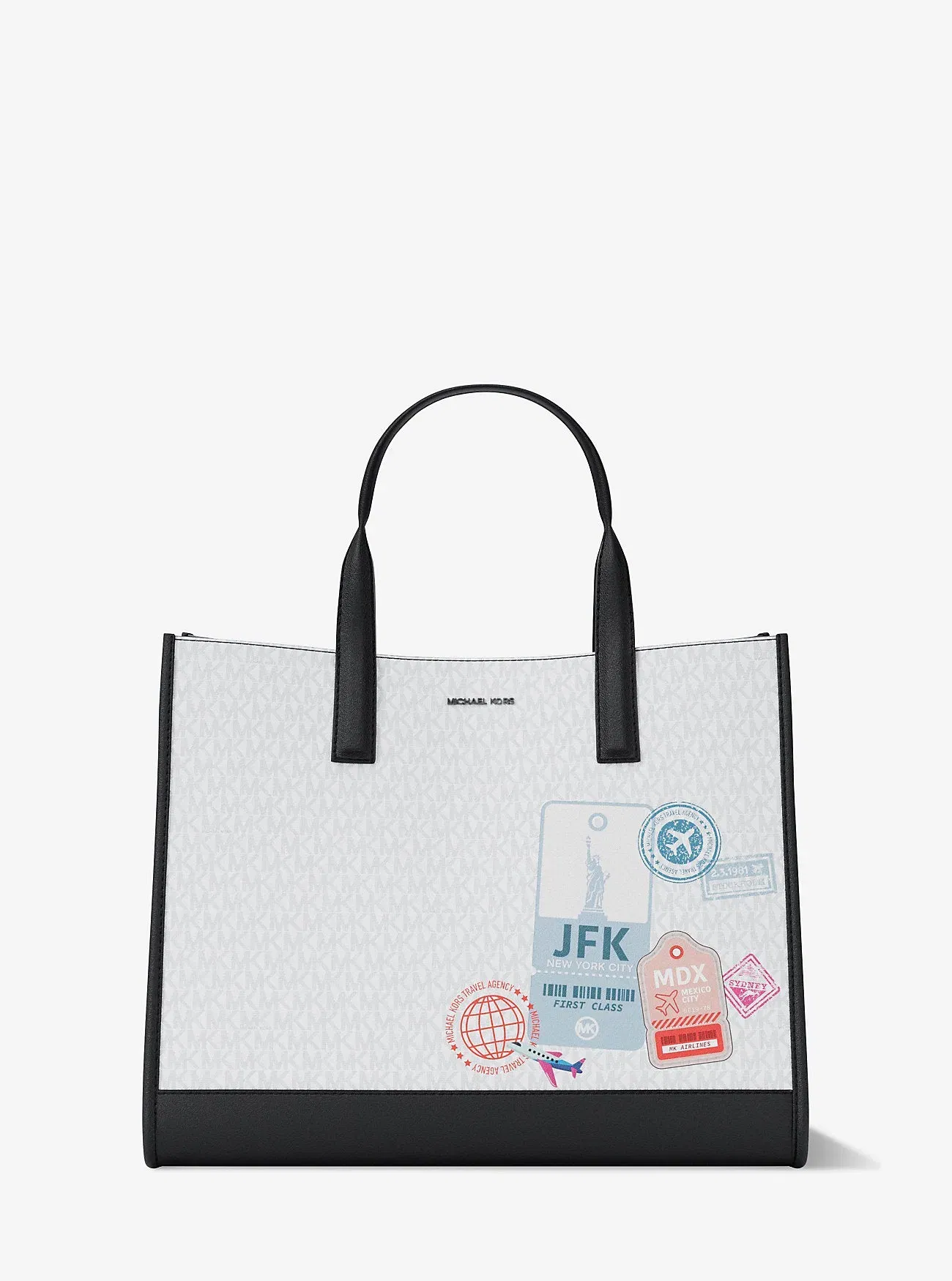 Michael Kors Cooper Medium Embellished Signature Logo Tote Bag Bright Wht