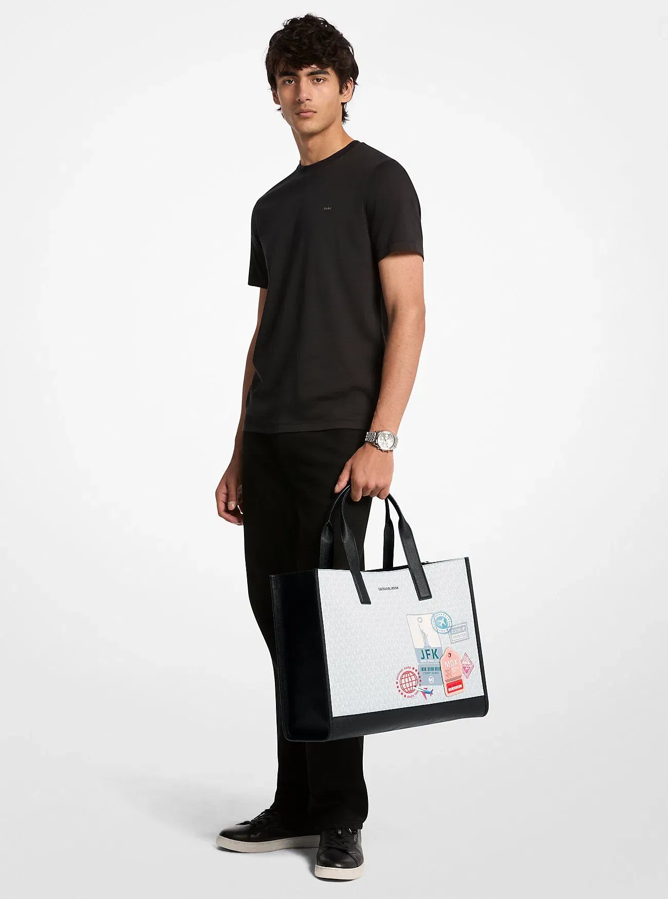 Michael Kors Cooper Medium Embellished Signature Logo Tote Bag Bright Wht