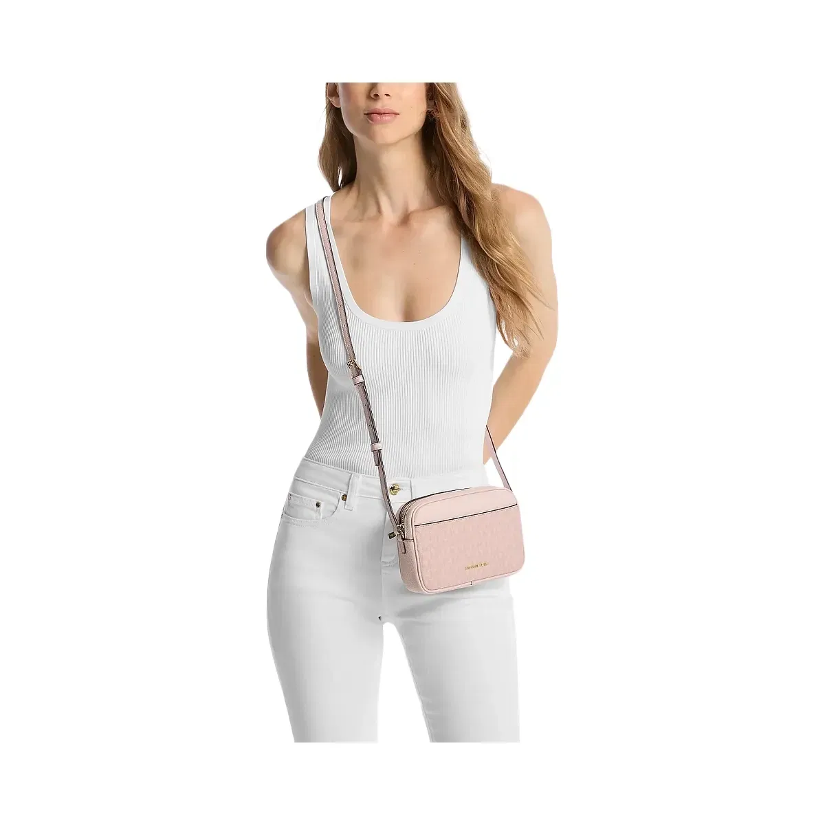 Michael Kors Jet Set Small Signature Logo Camera Crossbody Bag Powder Blush