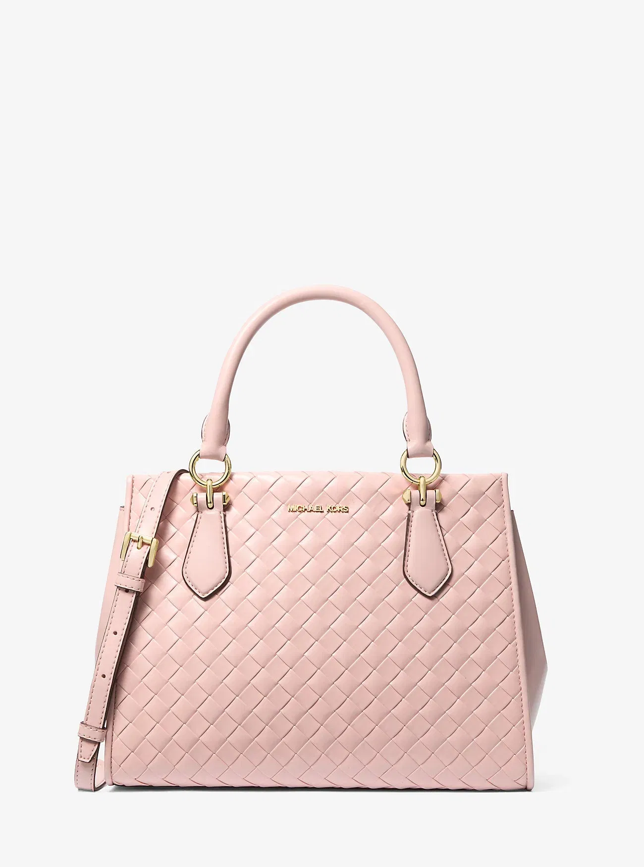 Michael Kors Marilyn Medium Woven Satchel Powder Blush