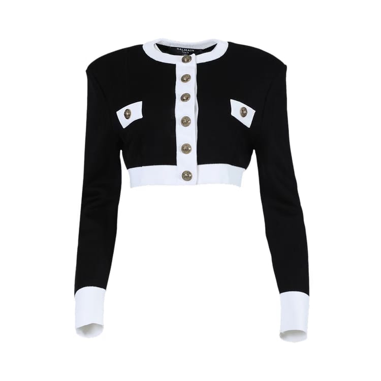 Balmain Buttoned Knit Jacket Black/Blue