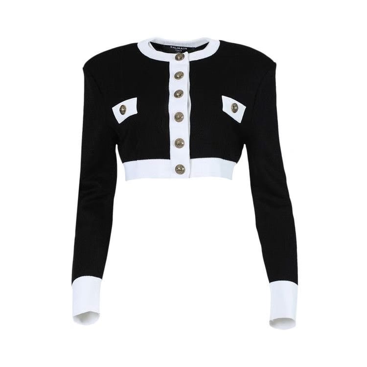 Balmain Buttoned Knit Jacket Black/Blue