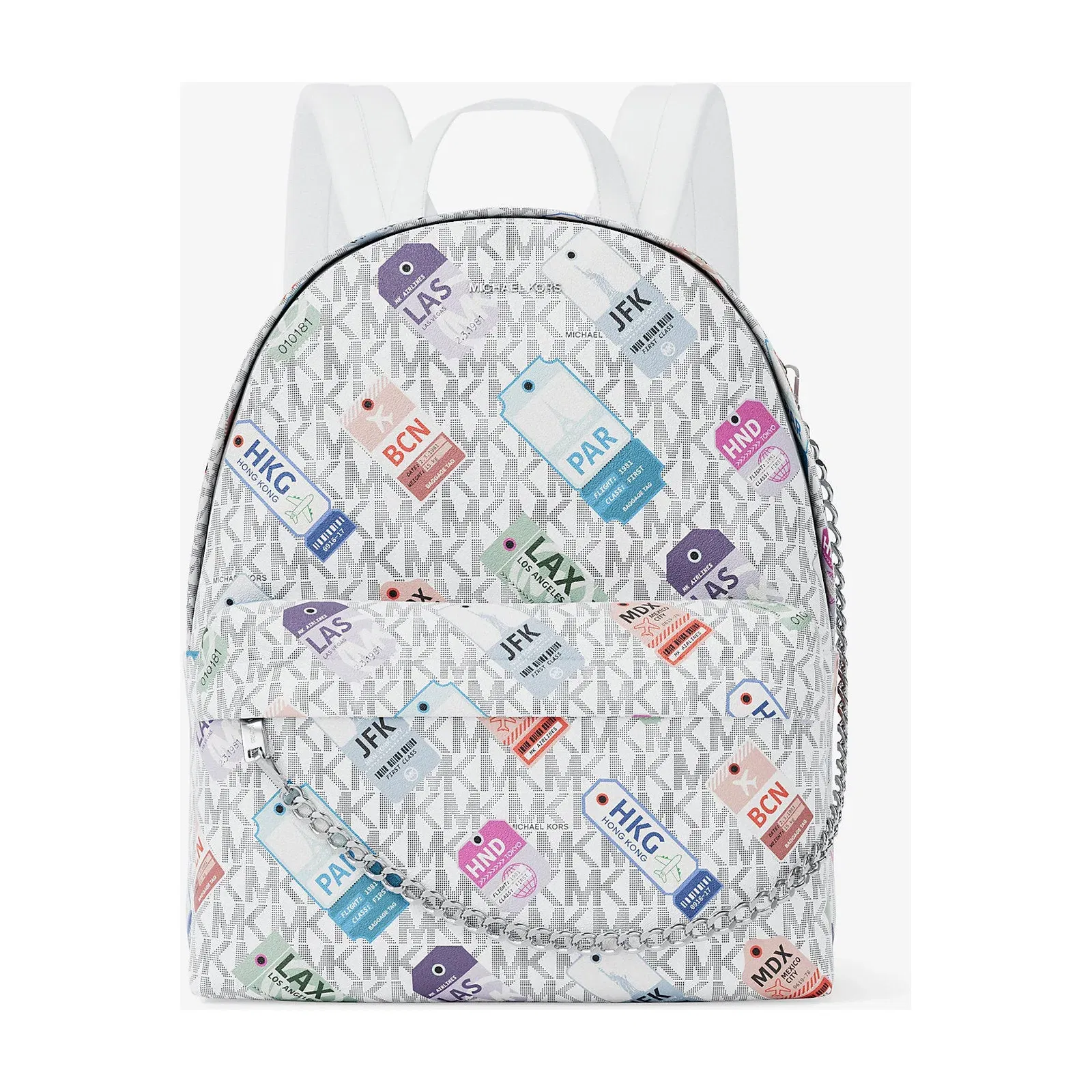 Michael Kors Slater Medium Printed Signature Logo Backpack Optic White
