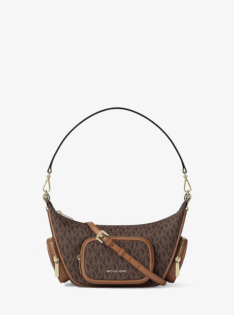 Michael Kors Merritt Small Signature Logo Convertible Shoulder Bag Brown