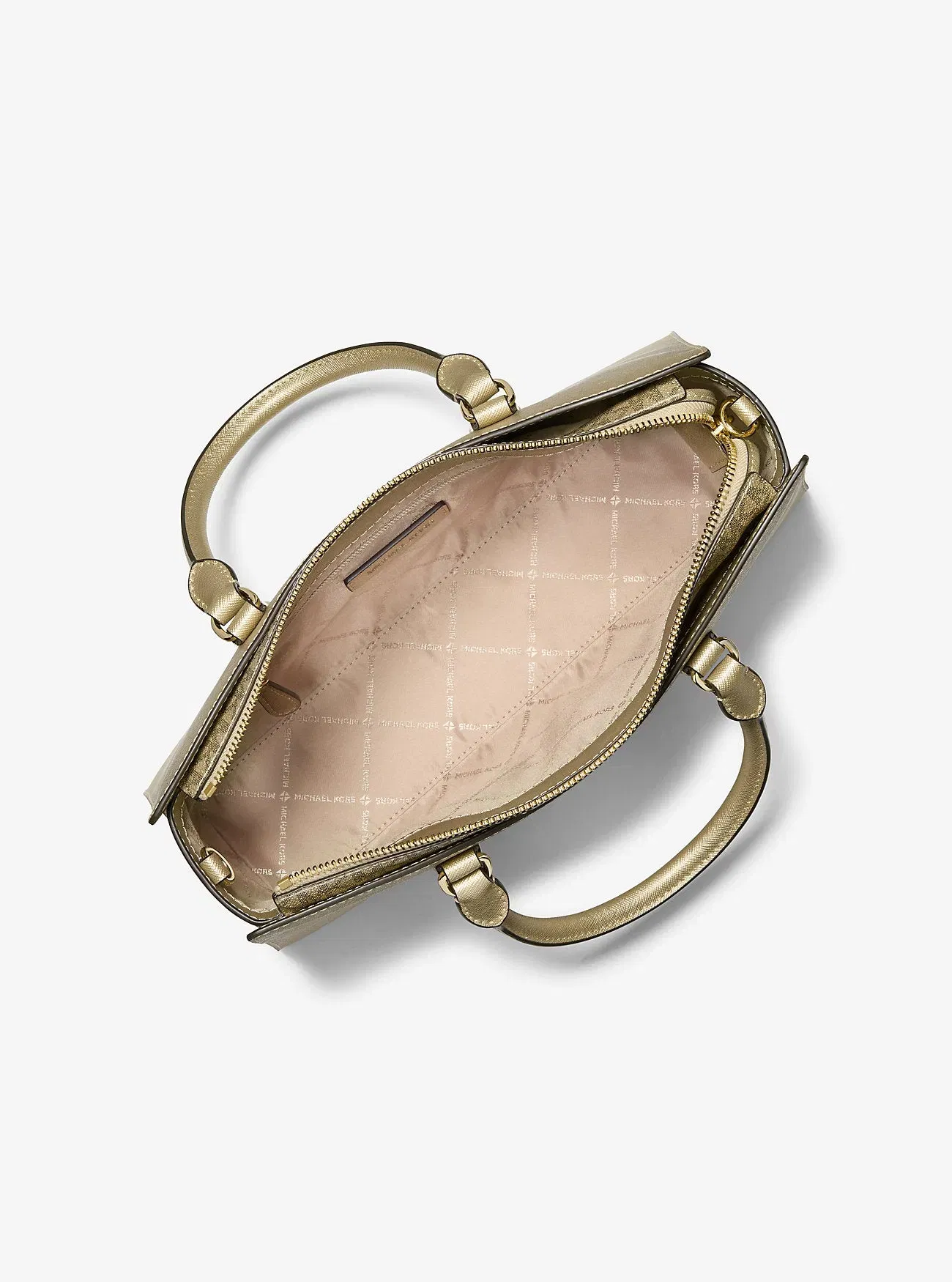 Michael Kors Arden Metallic Top-Zip Satchel Pale Gold
