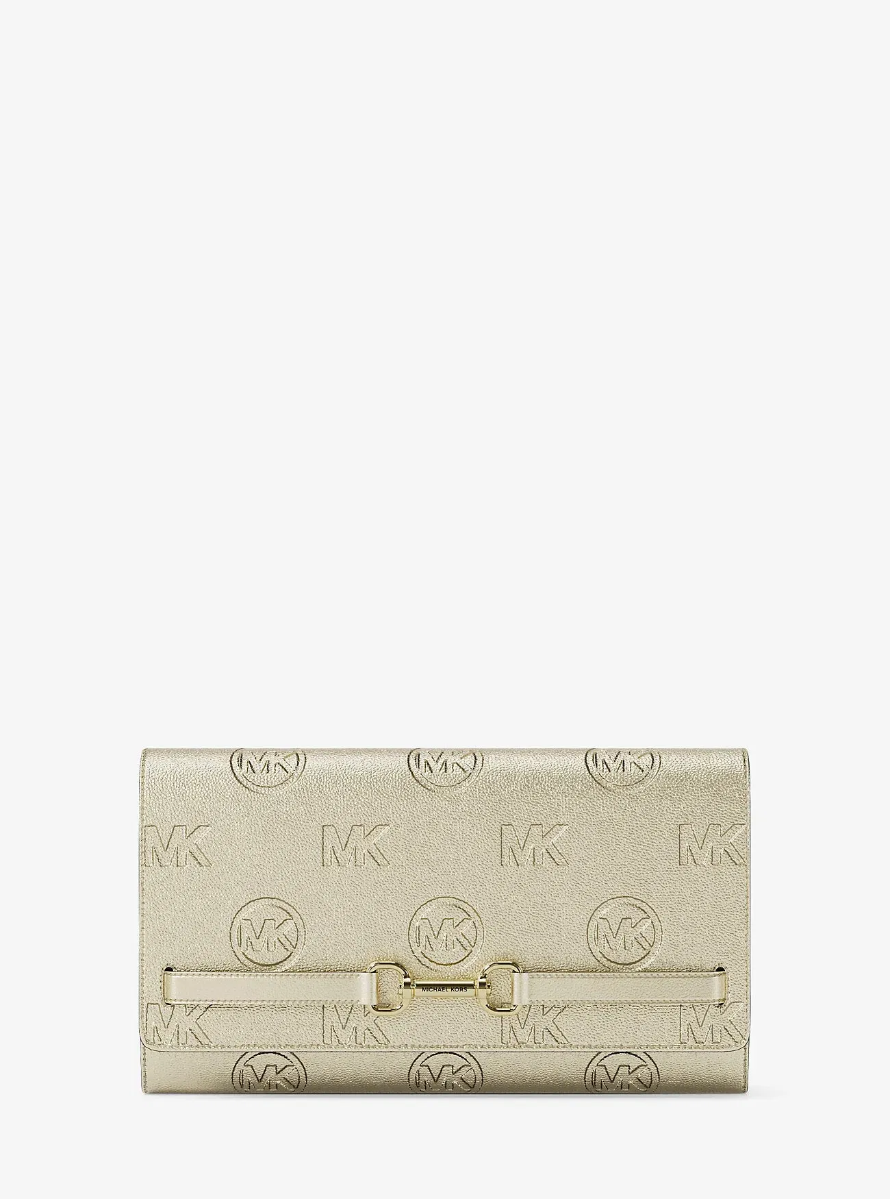 Michael Kors Carson Large Metallic Logo Debossed Wallet Pale Gold