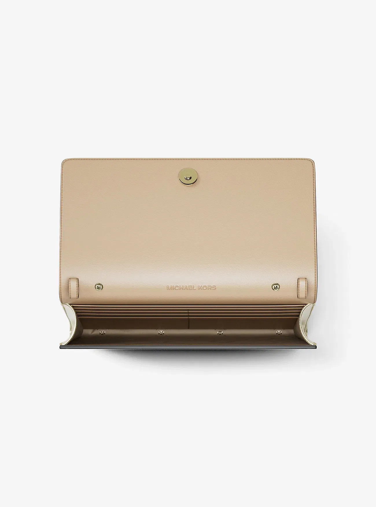 Michael Kors Carson Large Metallic Logo Debossed Wallet Pale Gold