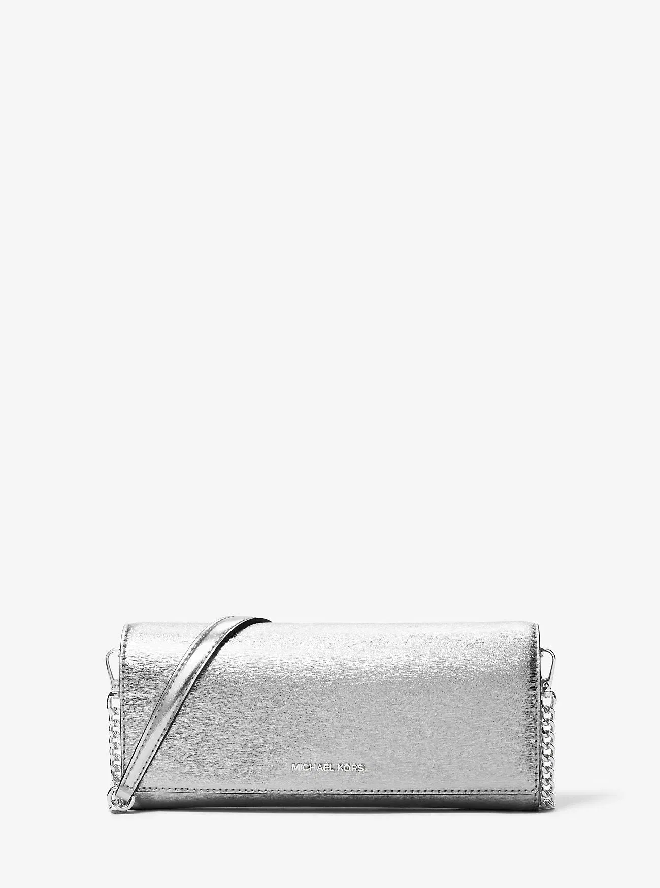 Michael Kors Jet Set Medium Embellished Leather Clutch Silver