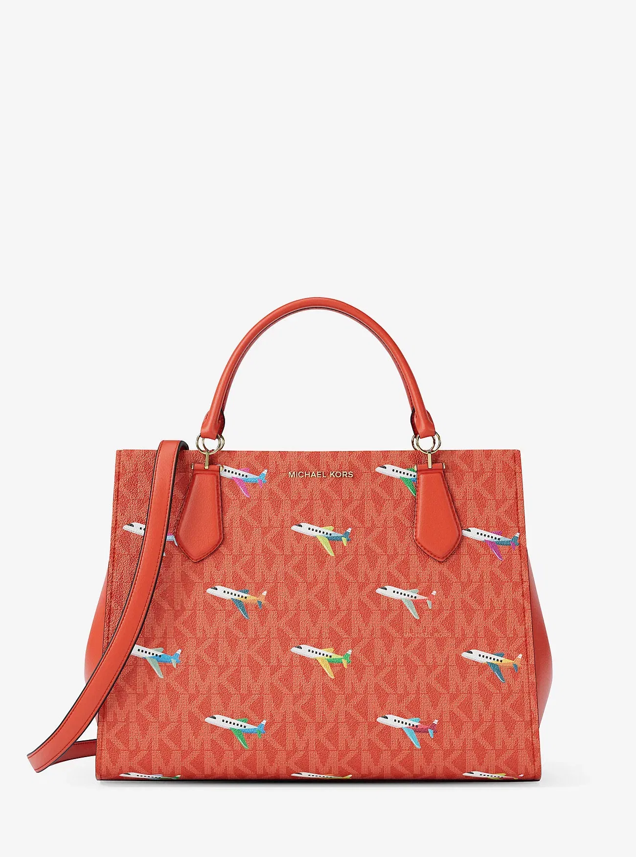 Michael Kors Marilyn Medium Printed Signature Logo Satchel Dk Sangria