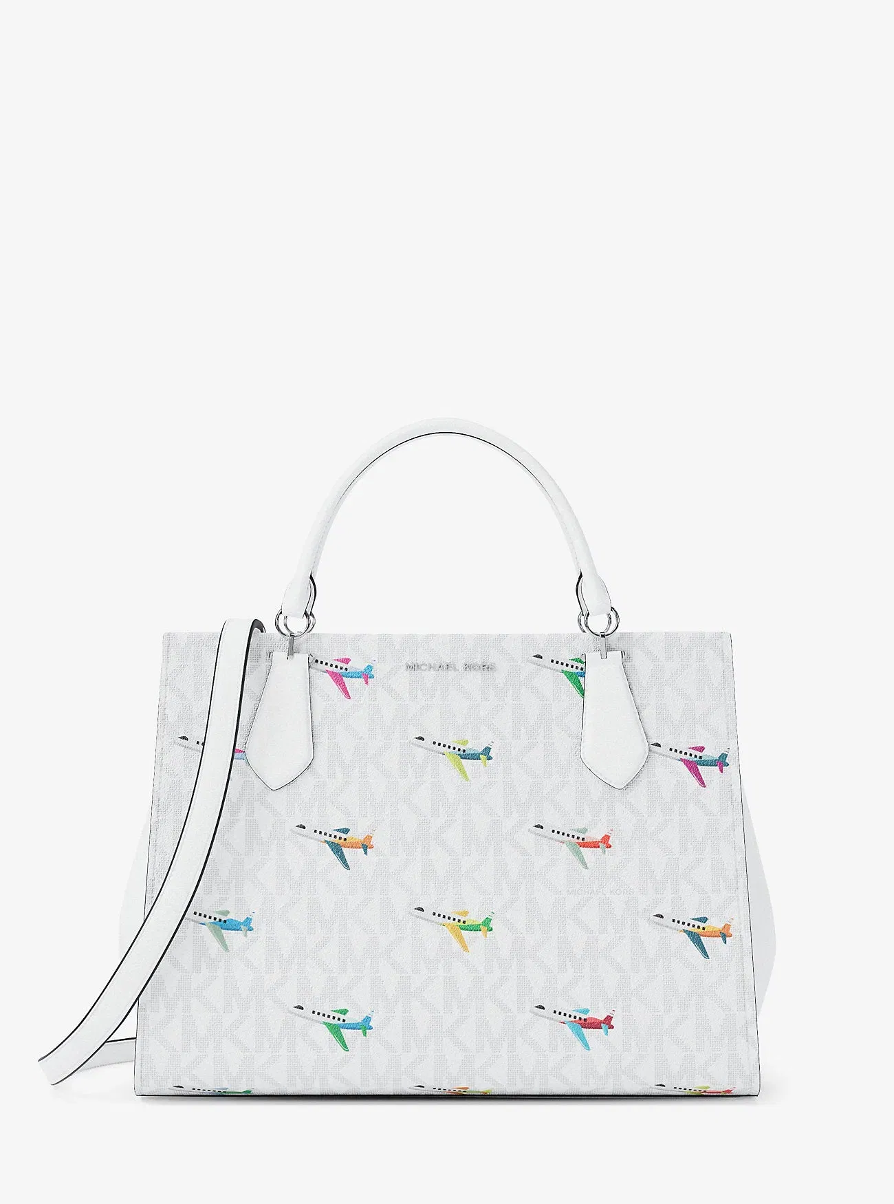 Michael Kors Marilyn Medium Printed Signature Logo Satchel Optic White