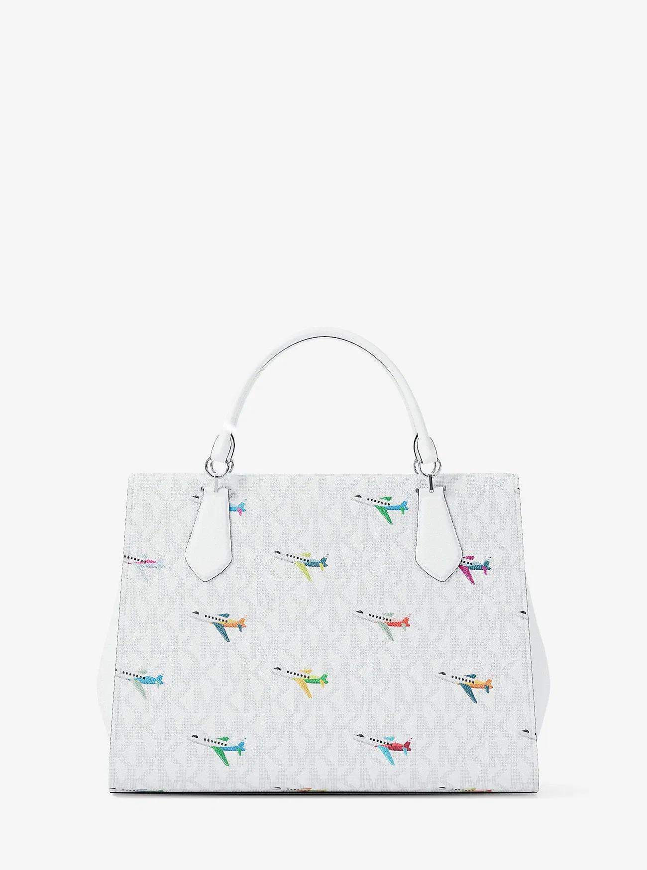 Michael Kors Marilyn Medium Printed Signature Logo Satchel Optic White